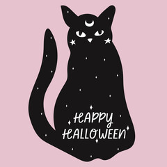 Black cat background. Halloween vector illustration. - 532212072