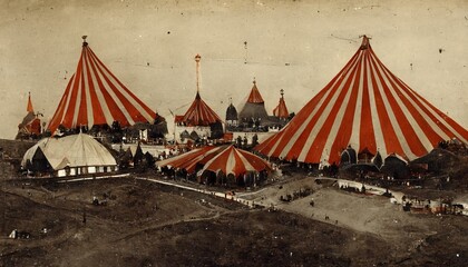 3D rendering of a Big circus tent with red and white colors blending with the lighting © Ibnu