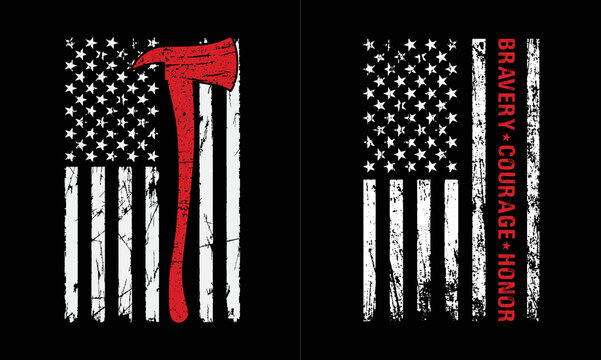 American Firefighter Axe Logo Design With USA Flag