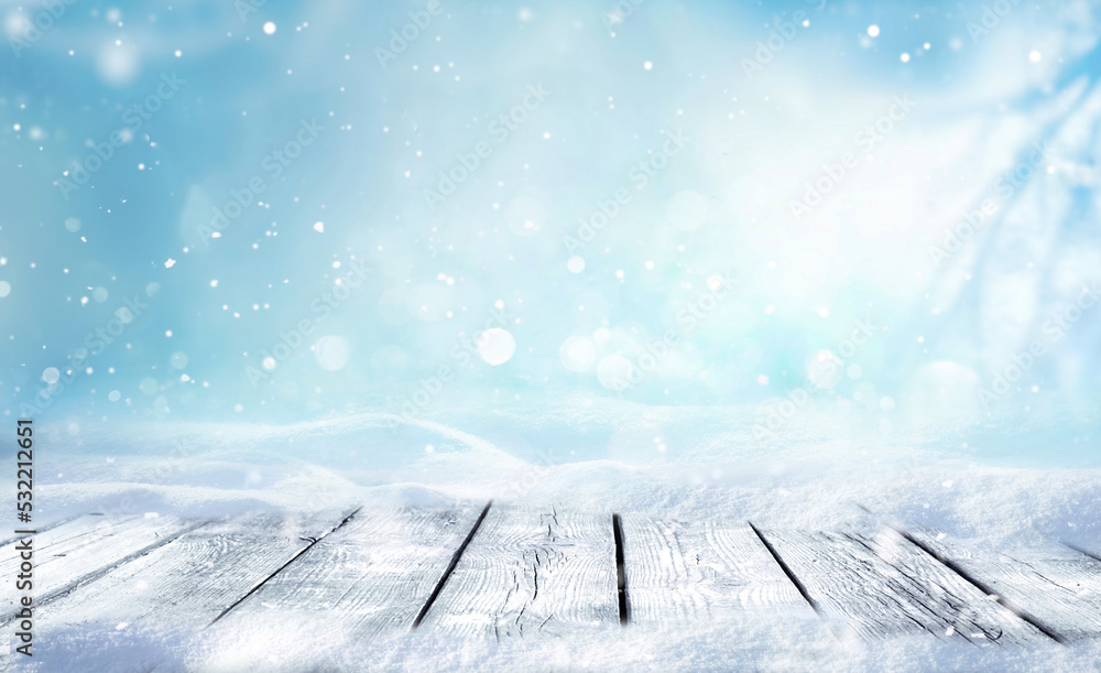 Poster beautiful original background image for an invitation or a new year's card with a wooden base and a 