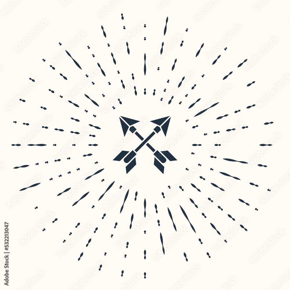 Poster grey crossed arrows icon isolated on beige background. abstract circle random dots. vector illustrat