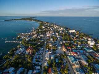 Caye Caulker Island in Caribbean Sea. Belize. Caribbean sea in background. - obrazy, fototapety, plakaty