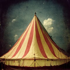 3D rendering of a Scary circus tent inside the carnival with a broken tent and dark vibes - obrazy, fototapety, plakaty
