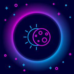 Glowing neon line Eclipse of the sun icon isolated on black background. Total sonar eclipse. Colorful outline concept. Vector