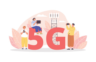 5g internet communication wireless technology flat vector illustration isolated.