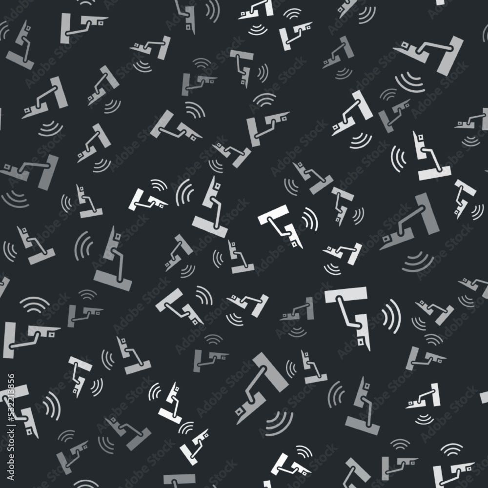 Poster grey smart security camera icon isolated seamless pattern on black background. internet of things co