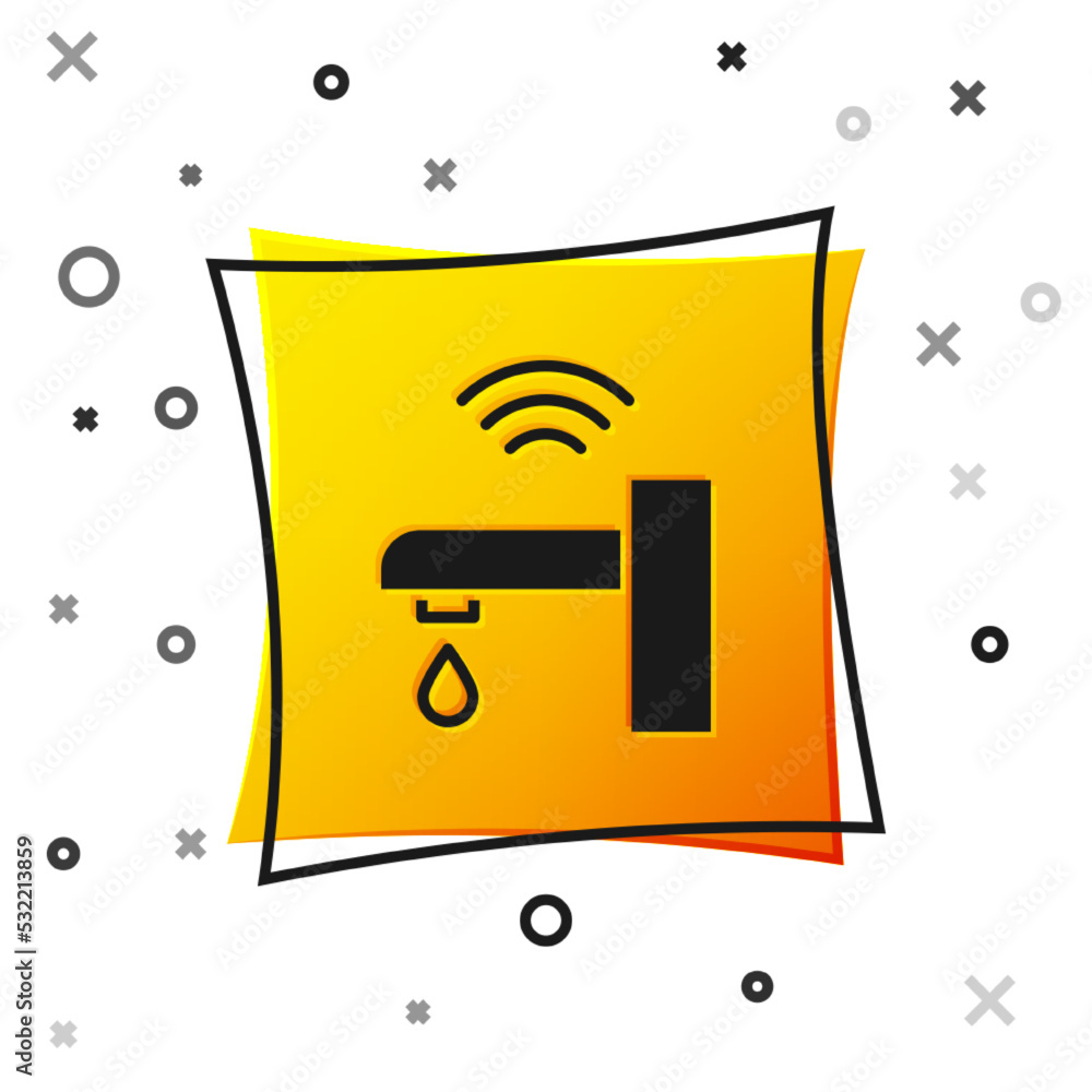 Poster black smart water tap system icon isolated on white background. internet of things concept with wire