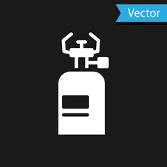 White Camping gas stove icon isolated on black background. Portable gas burner. Hiking, camping equipment. Vector