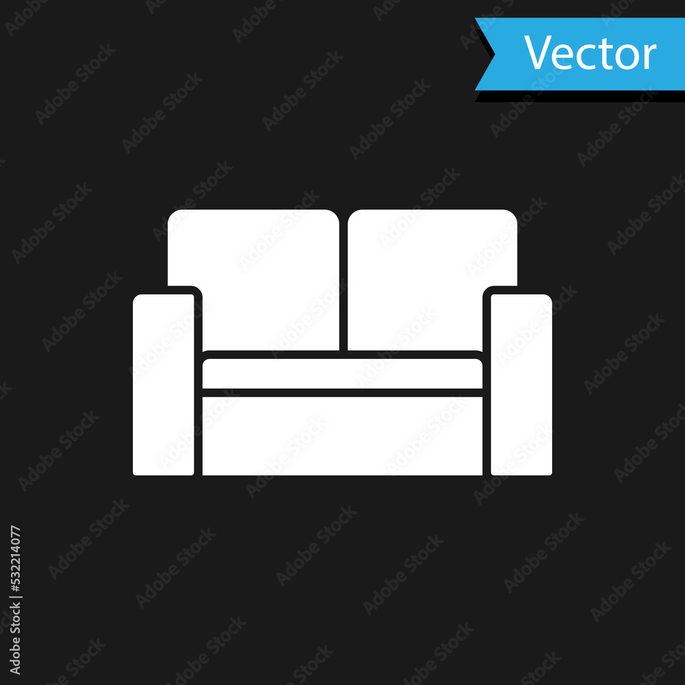 Sticker White Cinema chair icon isolated on black background. Vector