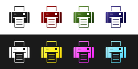 Set Printer icon isolated on black and white background. Vector