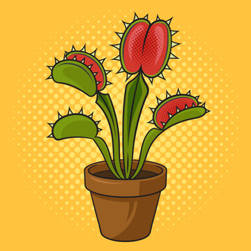 Venus flytrap flower pinup pop art retro vector illustration. Comic book style imitation.