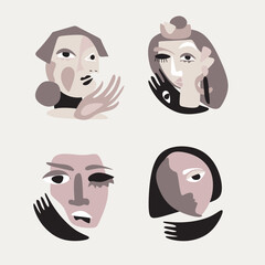 Modern abstract face portrait. Contemporary colorful background Cubism style for print, cards, textile. Vector fashion abstraction poster