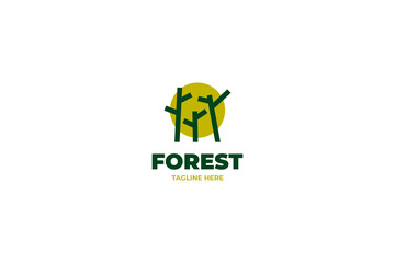 Flat trees forest green nature logo design vector illustration idea