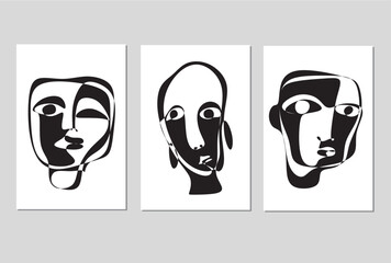 Modern abstract face portrait. Contemporary colorful background Cubism style for print, cards, textile. Vector fashion abstraction poster