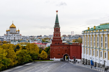 Obraz premium Old Kremlin fortress wall and towers near Red Square in Moscow, Russia
