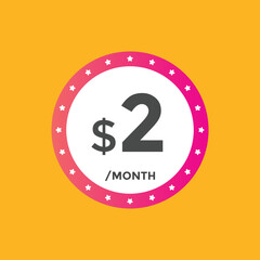 2 dollar price tag. Price $2 USD dollar only Sticker sale promotion Design. shop now button for Business or shopping promotion
