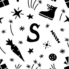 Simple vector black and white seamless pattern. Traditional feast day of Saint Nicholas, Sinterklaas. For wrapping paper prints, gifts.