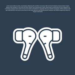 Blue line Air headphones icon icon isolated on blue background. Holder wireless in case earphones garniture electronic gadget. Vector