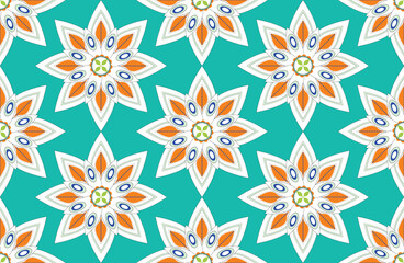 Abstract Geometric Traditional Ethnic Flowers Seamless Tile Pattern Indian Style Trending Retro Chic Design Stylish Colors