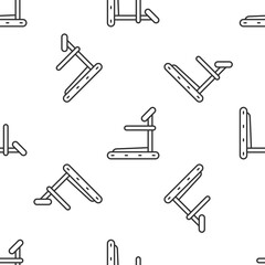 Grey line Treadmill machine icon isolated seamless pattern on white background. Vector