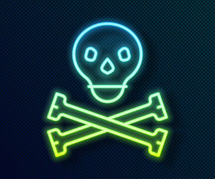 Glowing neon line Skull on crossbones icon isolated on black background. Happy Halloween party. Vector