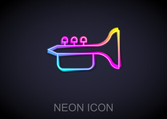 Glowing neon line Trumpet icon isolated on black background. Musical instrument trumpet. Vector