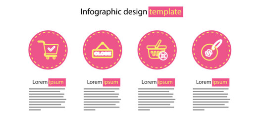 Set line Remove shopping basket, Price tag with dollar, Hanging sign Close and Shopping cart check mark icon. Vector