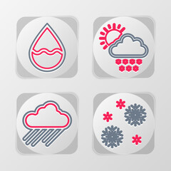 Set line Snow, Cloud with rain, snow and sun and Water drop icon. Vector
