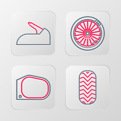 Set line Car tire, mirror, wheel and handbrake icon. Vector