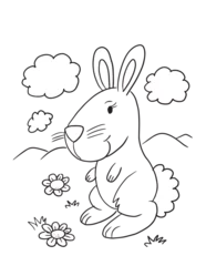 Poster de jardin Dessin animé Cute Easter Bunny Rabbit Coloring Book Page Vector Illustration Art