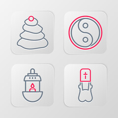 Set line Priest, Ramadan Kareem lantern, Yin Yang and Stack hot stones icon. Vector