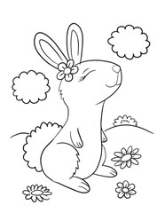 Cute Easter Bunny Rabbit Coloring Book Page Vector Illustration Art