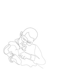 Young father hugging a first born in his arm.Front view of Daddy holding baby in his hand in single line drawing style.Vector isolate flat continue line design  of Father’s Day or happy Children’s day