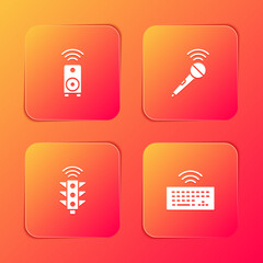 Set Smart stereo speaker, Wireless microphone, traffic light and keyboard icon. Vector