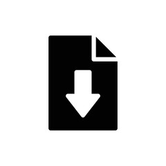 Fototapeta premium Download page icon with paper and arrow in black solid style