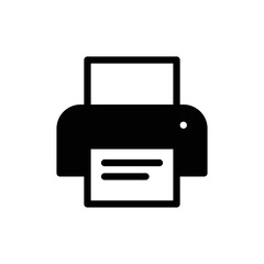 Print icon with printer and paper in black solid style