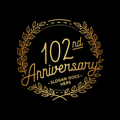 102 years anniversary celebrations design template. 102nd logo. Vector and illustrations.
