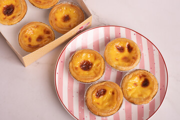 Egg tarts. homemade egg tart dessert.traditional Portuguese dessert