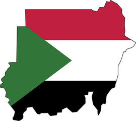 Obraz premium Sudan map city color of country flag.
