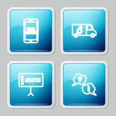 Set line Mobile with FAQ information, Car service, Information and Question and Exclamation icon. Vector