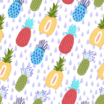 Creative pineapple seamless pattern. Tropical fruit background texture. Summer food pattern.