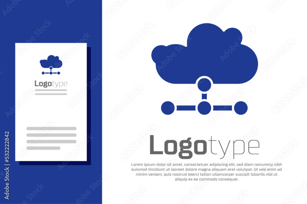 Poster blue network cloud connection icon isolated on white background. social technology. cloud computing 