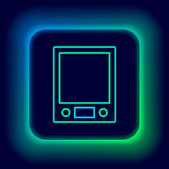 Glowing neon line Electronic scales icon isolated on black background. Weight measure equipment. Colorful outline concept. Vector
