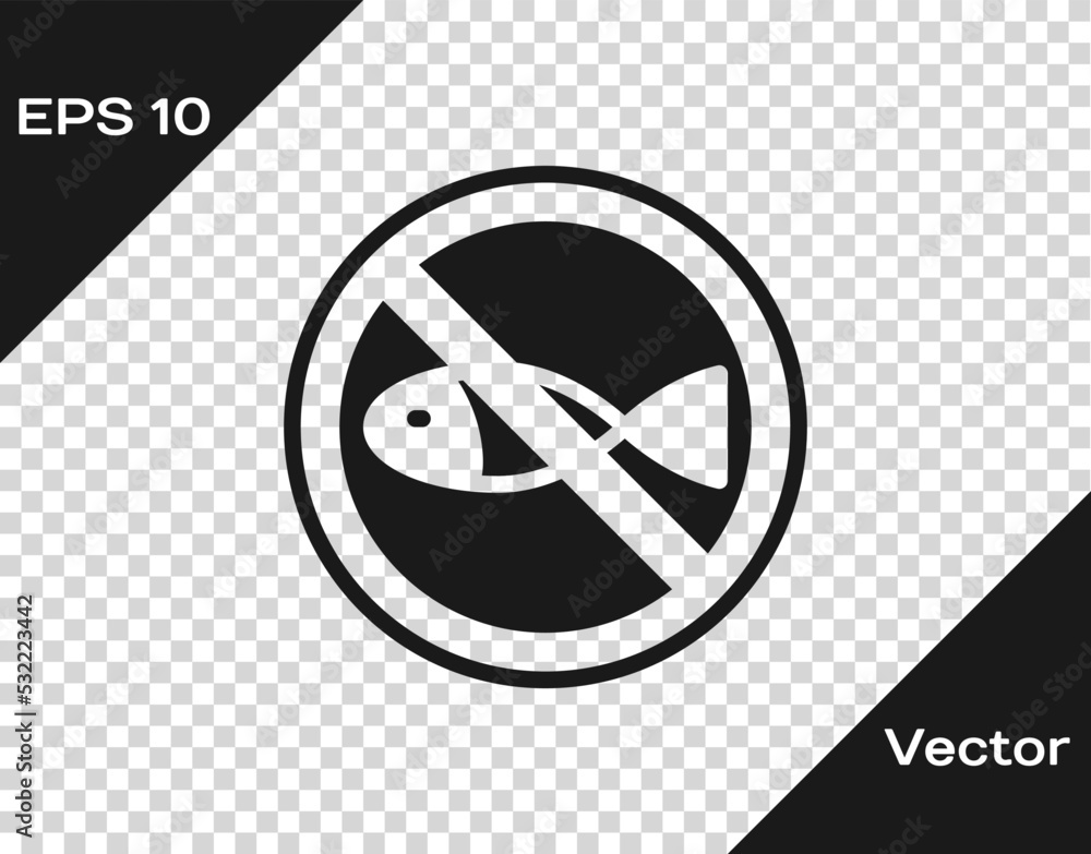 Wall mural black no fishing icon isolated on transparent background. prohibition sign. vector