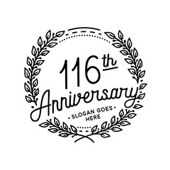 116 years anniversary celebrations design template. 116th logo. Vector and illustrations.
