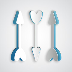 Paper cut Hipster arrows icon isolated on grey background. Paper art style. Vector