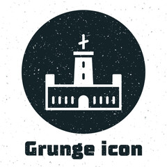 Grunge Montjuic castle icon isolated on white background. Barcelona, Spain. Monochrome vintage drawing. Vector