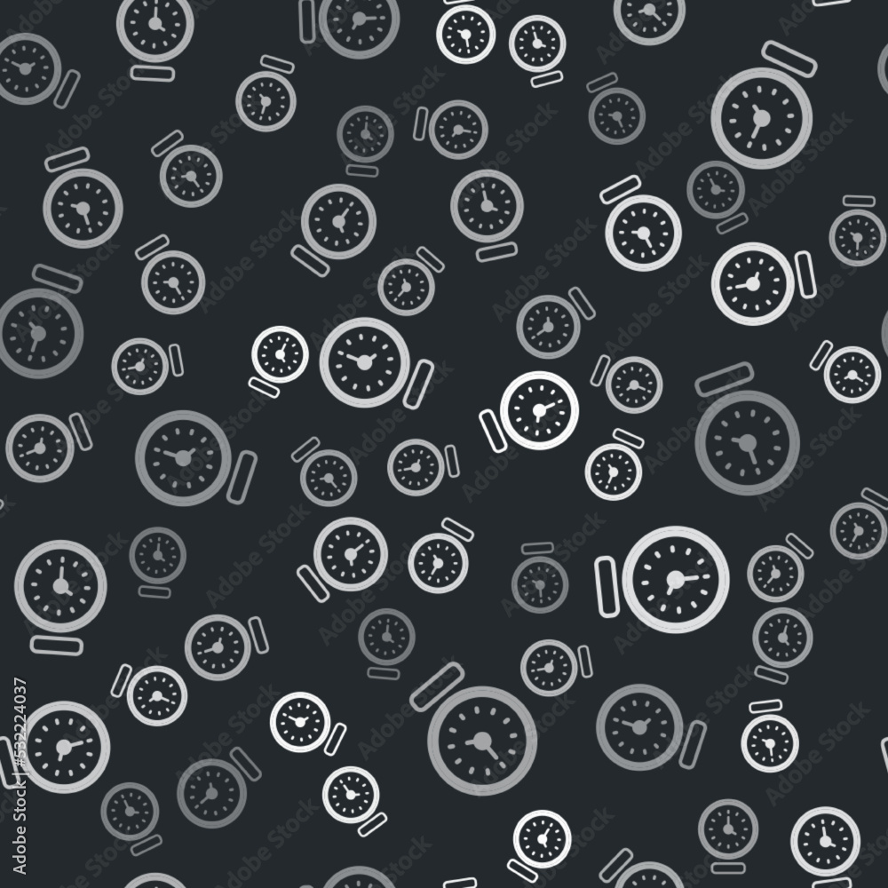 Poster grey clock icon isolated seamless pattern on black background. time symbol. vector