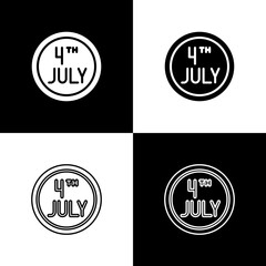 Set Day calendar with date July 4 icon isolated on black and white background. USA Independence Day. 4th of July. Vector