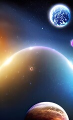 Space Planets Vectors ,Galaxy Background,Fantasy Planets. Colorful Universe.